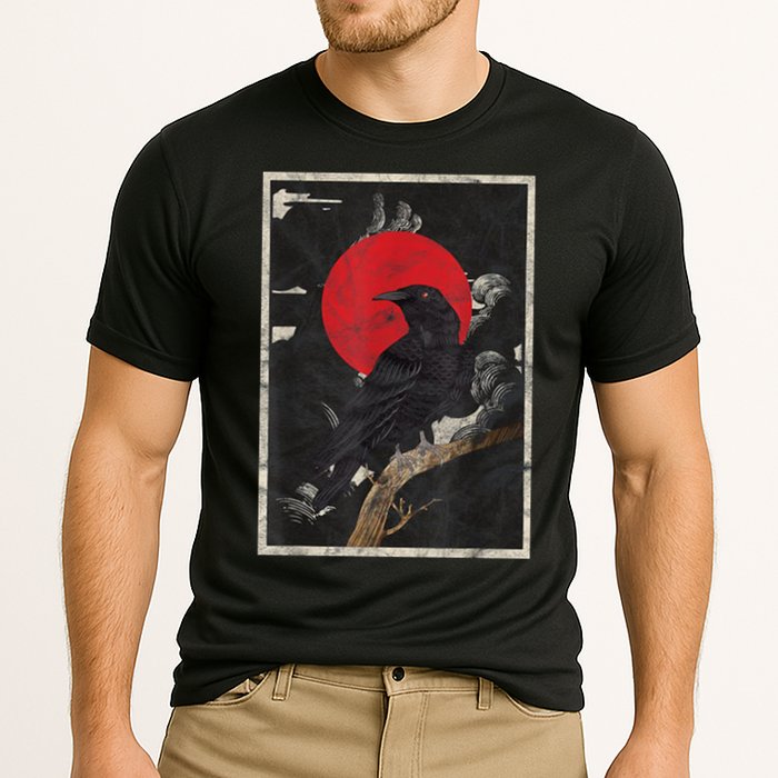 Red Moon Raven Graphic Black Crow Performance Shirt