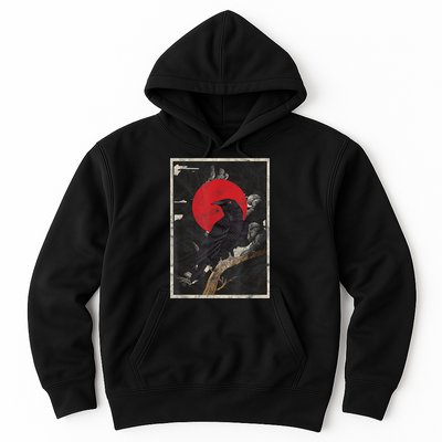 Red Moon Raven Graphic Black Crow Hoodie