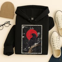 Red Moon Raven Graphic Black Crow Hoodie
