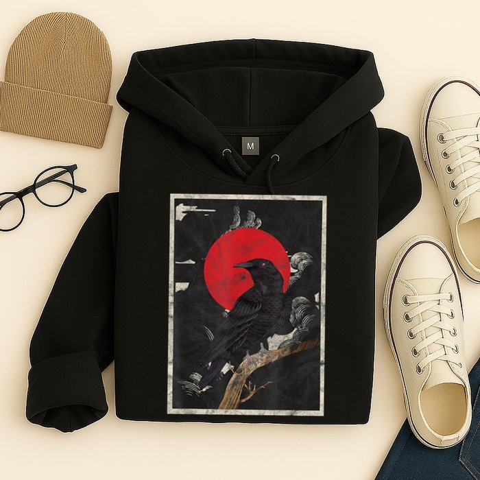 Red Moon Raven Graphic Black Crow Hoodie