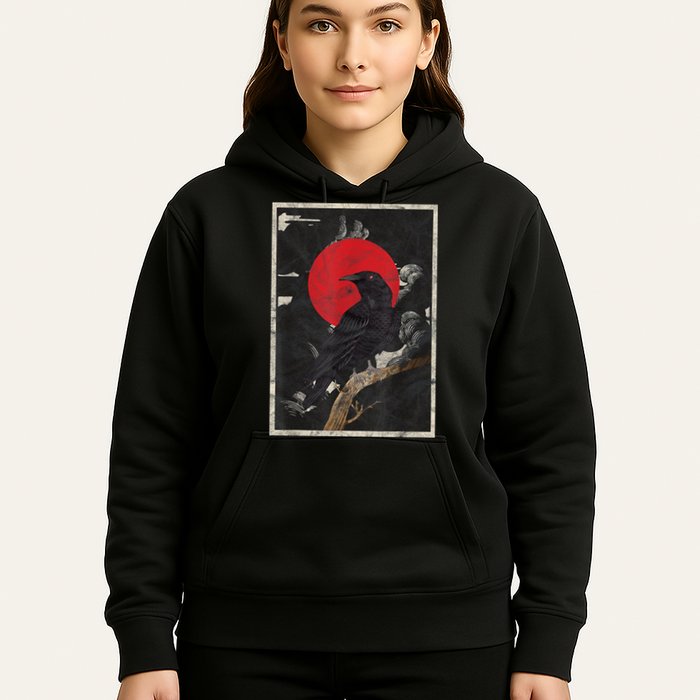 Red Moon Raven Graphic Black Crow Hoodie
