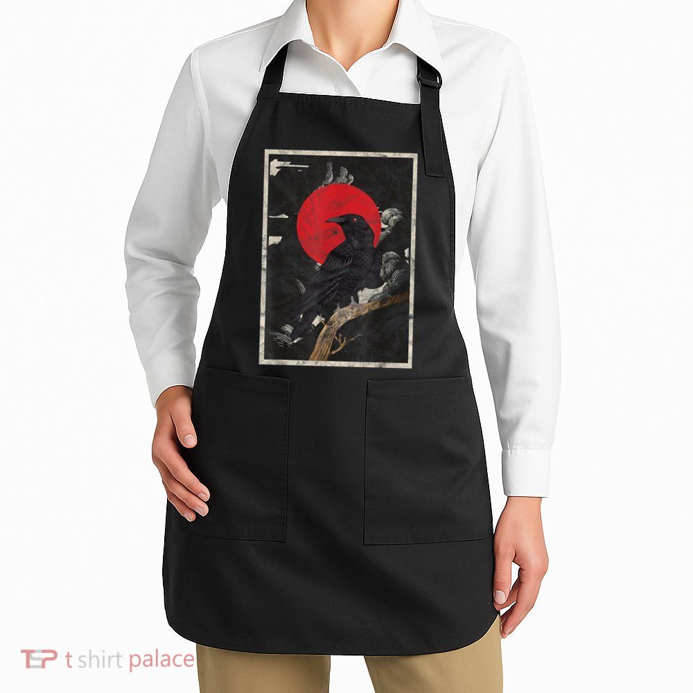 Red Moon Raven Graphic Black Crow Apron