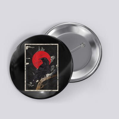 Red Moon Raven Graphic Black Crow Button