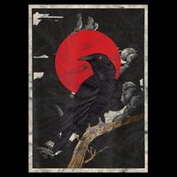 Red Moon Raven Graphic Black Crow Button