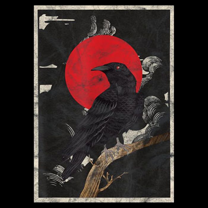 Red Moon Raven Graphic Black Crow Button