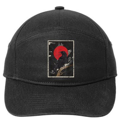 Red Moon Raven Graphic Black Crow 7-Panel Snapback Hat