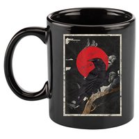 Red Moon Raven Graphic Black Crow 11oz C Handle Ceramic Mug