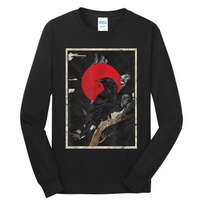 Red Moon Raven Graphic Black Crow Tall Long Sleeve T-Shirt