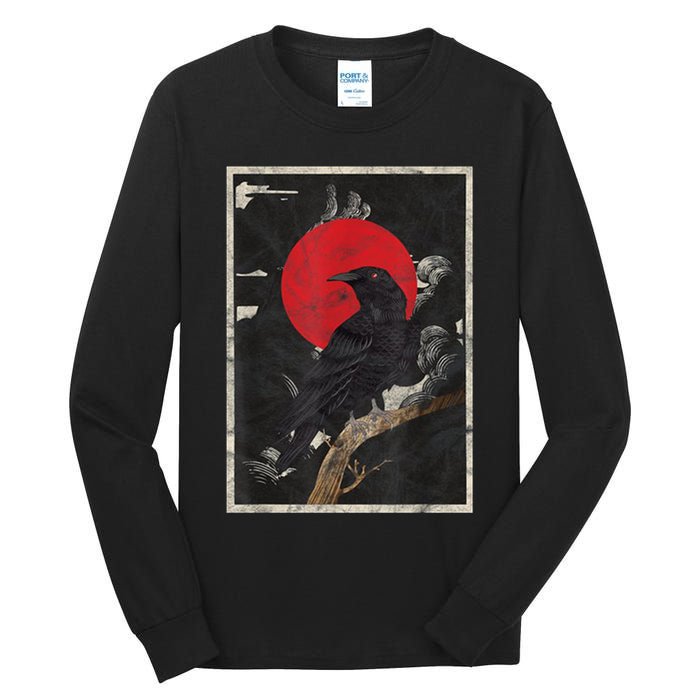 Red Moon Raven Graphic Black Crow Tall Long Sleeve T-Shirt