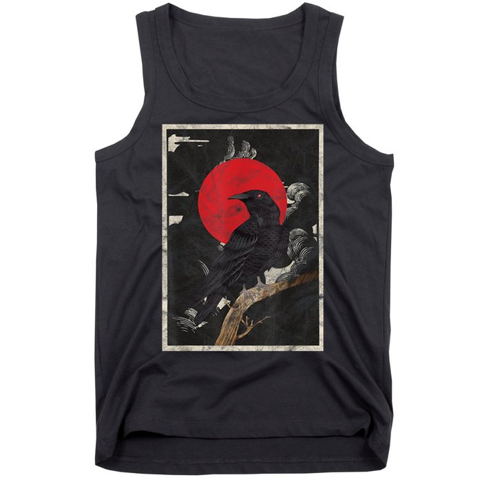 Red Moon Raven Graphic Black Crow Tank Top