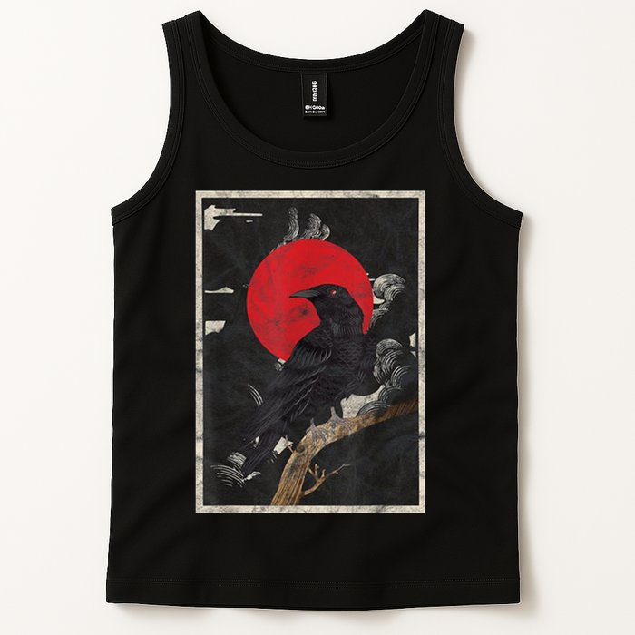 Red Moon Raven Graphic Black Crow Tank Top