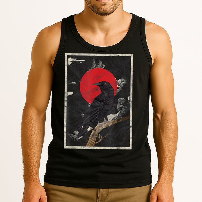 Red Moon Raven Graphic Black Crow Tank Top
