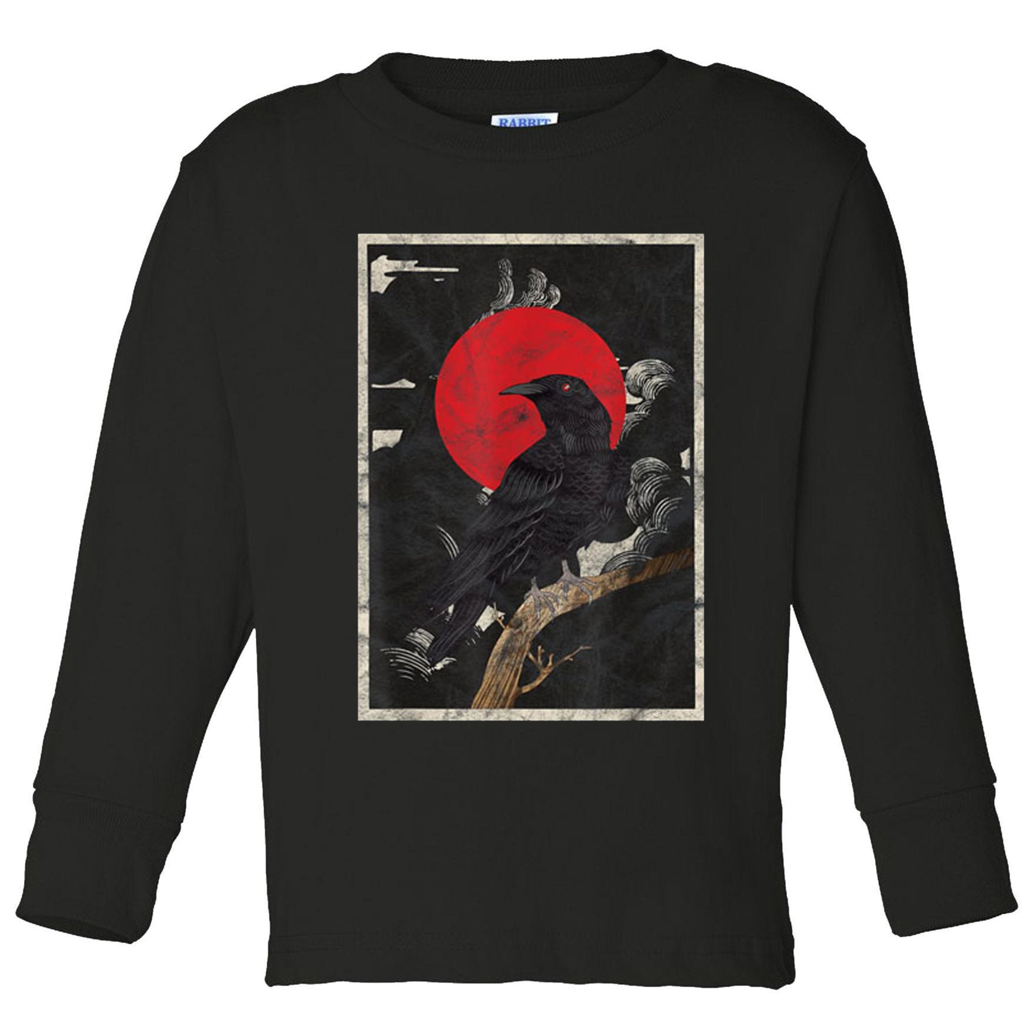 Red Moon Raven Graphic Black Crow Toddler Long Sleeve Shirt