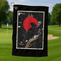 Red Moon Raven Graphic Black Crow Golf Towel