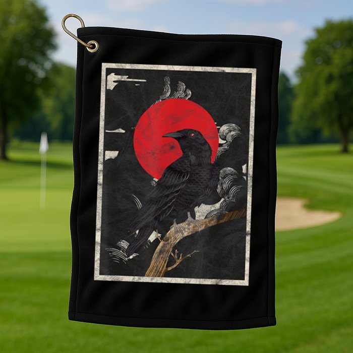 Red Moon Raven Graphic Black Crow Golf Towel