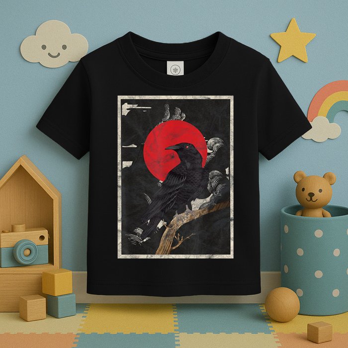 Red Moon Raven Graphic Black Crow Toddler T-Shirt