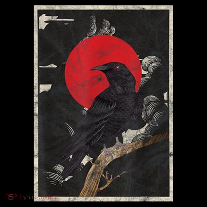Red Moon Raven Graphic Black Crow Crop Top