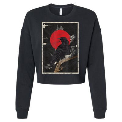 Red Moon Raven Graphic Black Crow Cropped Pullover Crew