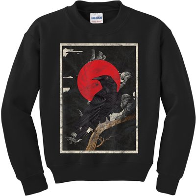 Red Moon Raven Graphic Black Crow Kids Sweatshirt