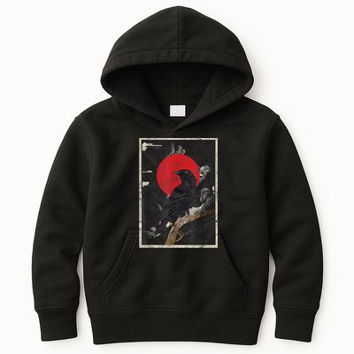 Red Moon Raven Graphic Black Crow Kids Hoodie