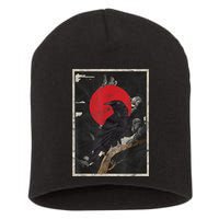 Red Moon Raven Graphic Black Crow Short Acrylic Beanie