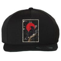 Red Moon Raven Graphic Black Crow Wool Snapback Cap