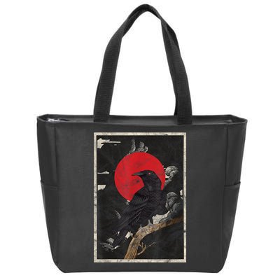 Red Moon Raven Graphic Black Crow Zip Tote Bag