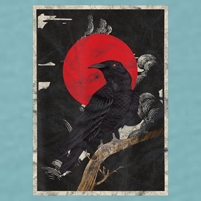 Red Moon Raven Graphic Black Crow Sueded Cloud Jersey T-Shirt
