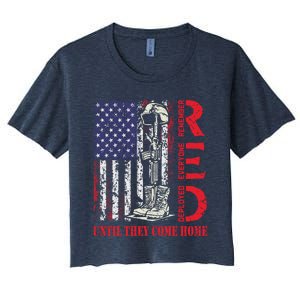 R.E.D. Military Remember Everyone Deployed Usa Flag Women's Crop Top Tee