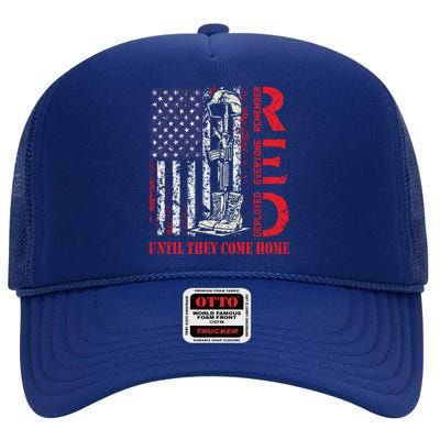 R.E.D. Military Remember Everyone Deployed Usa Flag High Crown Mesh Back Trucker Hat