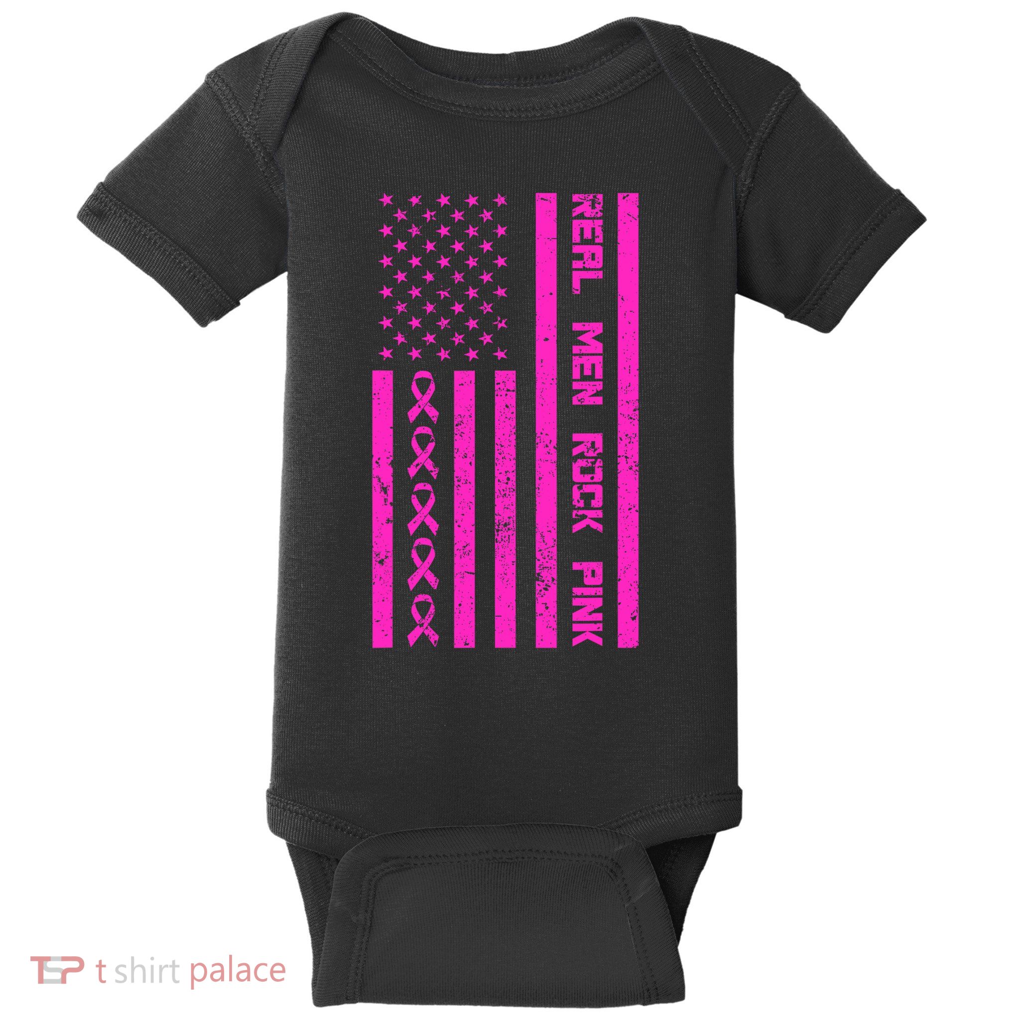 Real Men Rock Pink Ribbon Breast Cancer Awareness America Baby Bodysuit