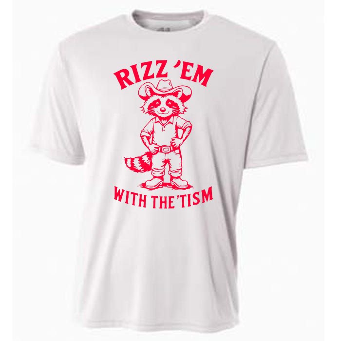 Raccoon Meme Rizz Em With The Tism Vintage Autism Awareness Cooling Performance Crew T-Shirt