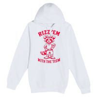 Raccoon Meme Rizz Em With The Tism Vintage Autism Awareness Premium Pullover Hoodie