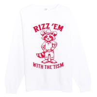 Raccoon Meme Rizz Em With The Tism Vintage Autism Awareness Premium Crewneck Sweatshirt