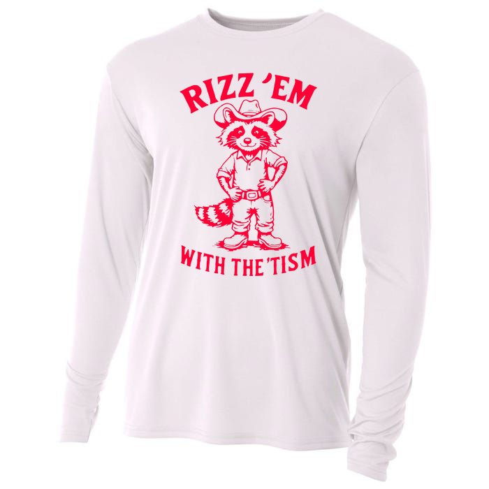 Raccoon Meme Rizz Em With The Tism Vintage Autism Awareness Cooling Performance Long Sleeve Crew