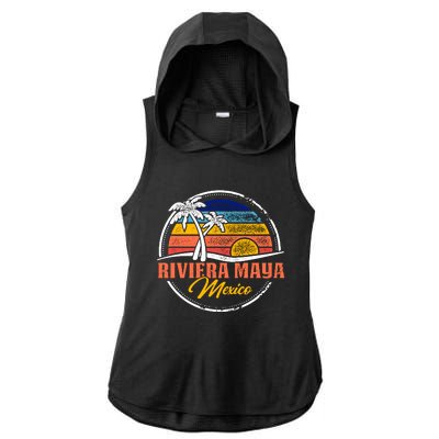 Riviera Maya Retro Sunset Ladies PosiCharge Tri-Blend Wicking Draft Hoodie Tank