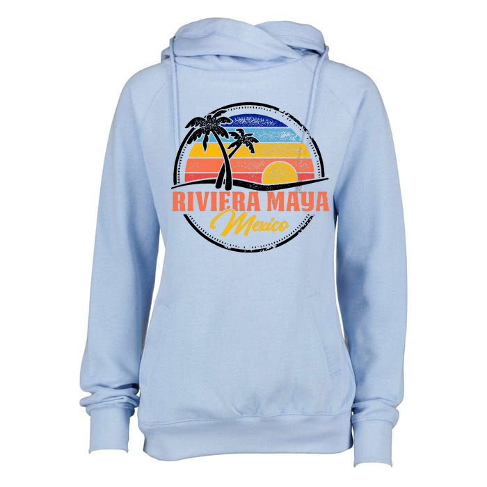 Riviera Maya Retro Sunset Womens Funnel Neck Pullover Hood