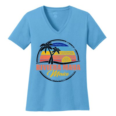 Riviera Maya Retro Sunset Women's V-Neck T-Shirt