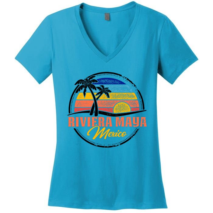 Riviera Maya Retro Sunset Women's V-Neck T-Shirt