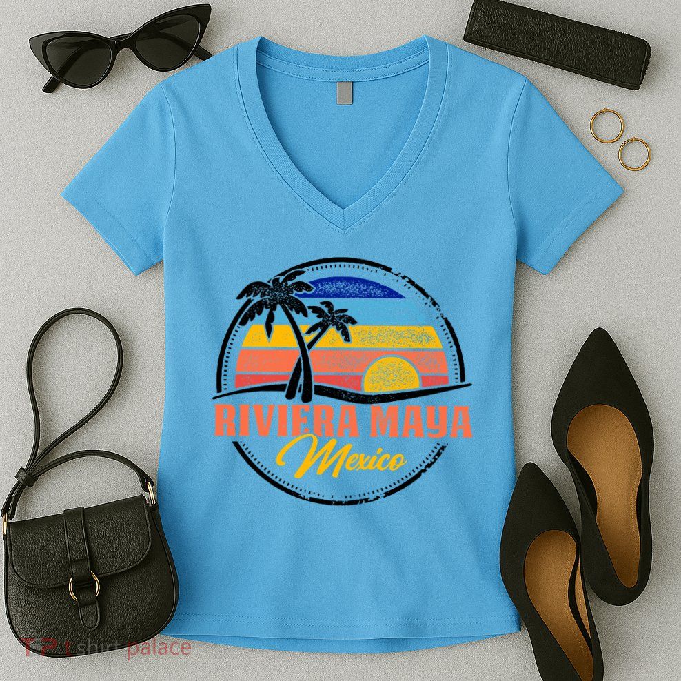 Riviera Maya Retro Sunset Women's V-Neck T-Shirt