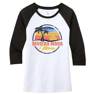 Riviera Maya Retro Sunset Women's Tri-Blend 3/4-Sleeve Raglan Shirt