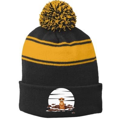 Retro Meerkat Stripe Pom Pom Beanie