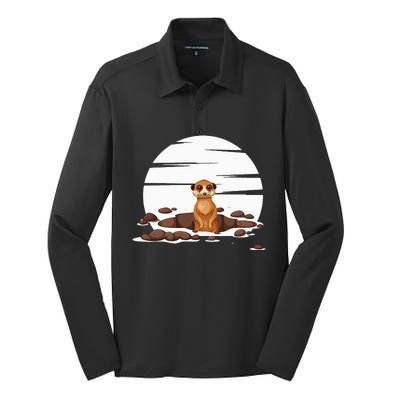 Retro Meerkat Silk Touch Performance Long Sleeve Polo