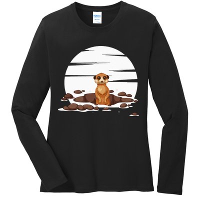 Retro Meerkat Ladies Long Sleeve Shirt