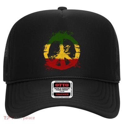 Reggae Music Rastafari Peace Rasta Jamaica Gift High Crown Mesh Back Trucker Hat
