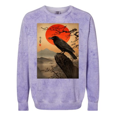 Red Moon Raven Graphic Black Crow Colorblast Crewneck Sweatshirt