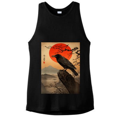 Red Moon Raven Graphic Black Crow Ladies PosiCharge Tri-Blend Wicking Tank