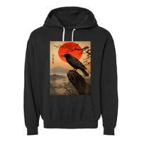 Red Moon Raven Graphic Black Crow Garment-Dyed Fleece Hoodie