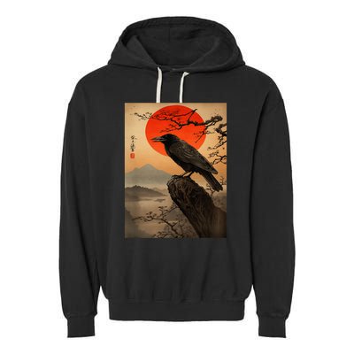 Red Moon Raven Graphic Black Crow Garment-Dyed Fleece Hoodie