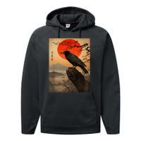 Red Moon Raven Graphic Black Crow Performance Fleece Hoodie